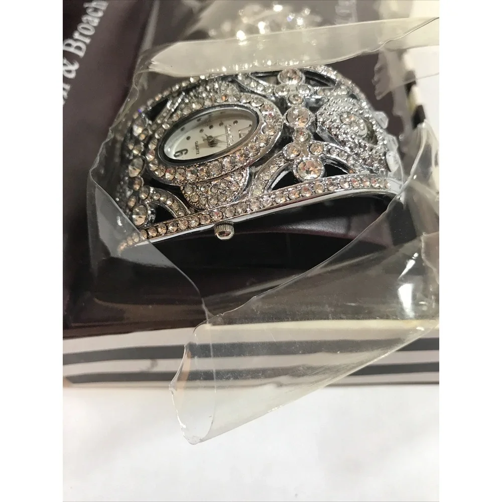 Cici Faye Faux Diamond‎ Brooch & Bracelet Set Bangle Watch